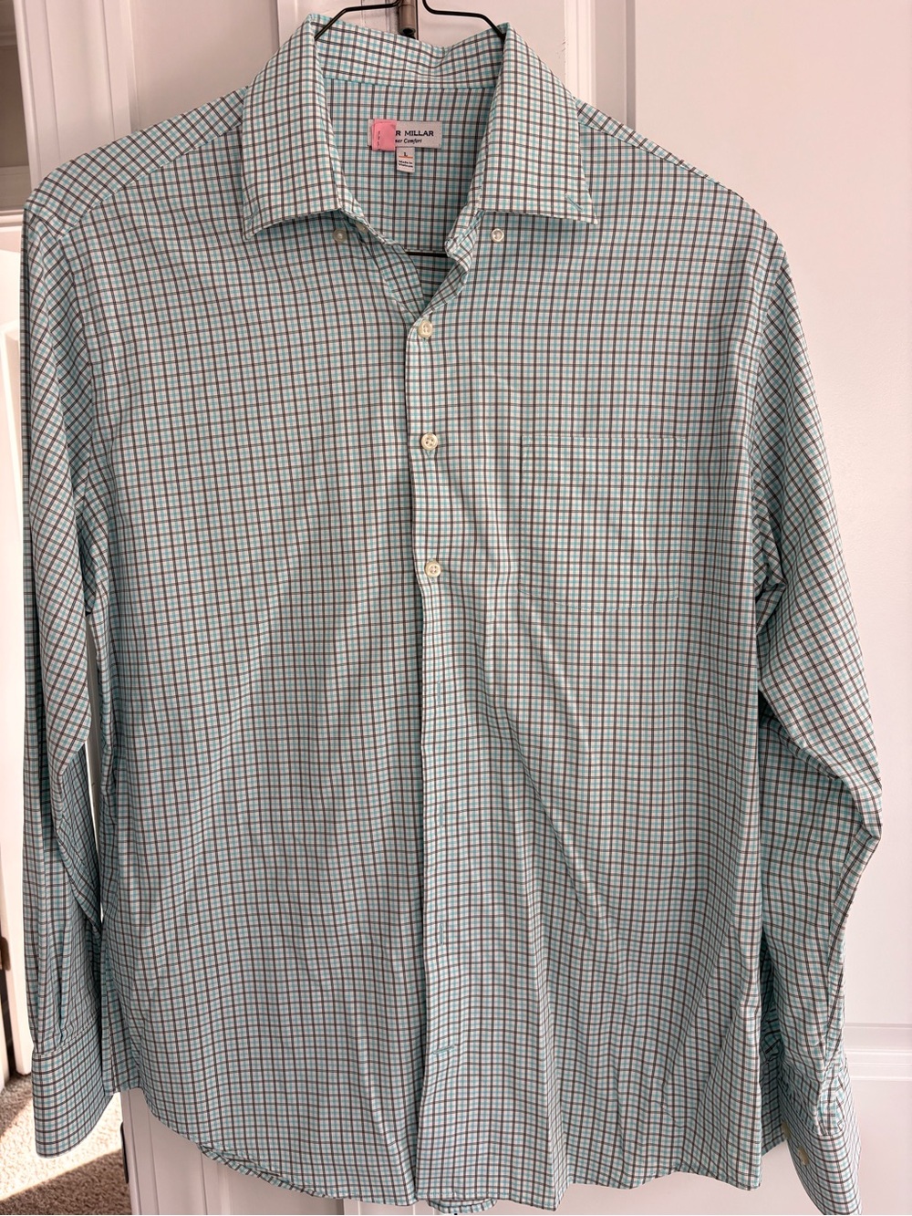 Peter Millar Light Green and Blue Windowpane Dress Shirt
